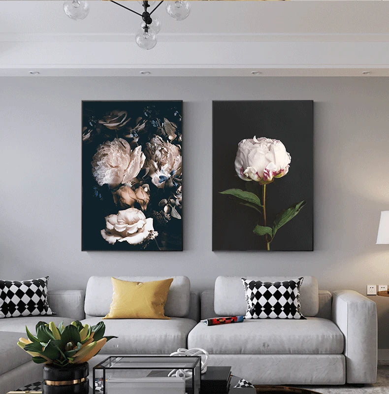 Modern Simple Pink Floral Wall Art Fine Art Canvas Prints - Scandinavian Style Botanic Pictures For Living Room Dining Room Kitchen Art Decor For Contemporary Interiors