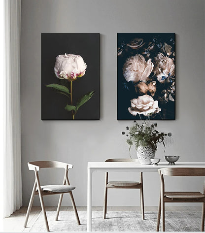 Modern Simple Pink Floral Wall Art Fine Art Canvas Prints - Scandinavian Style Botanic Pictures For Living Room Dining Room Kitchen Art Decor For Contemporary Interiors