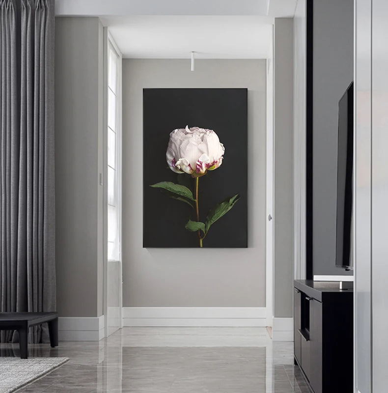 Modern Simple Pink Floral Wall Art Fine Art Canvas Prints - Scandinavian Style Botanic Pictures For Living Room Dining Room Kitchen Art Decor For Contemporary Interiors