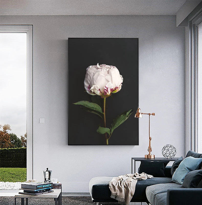 Modern Simple Pink Floral Wall Art Fine Art Canvas Prints - Scandinavian Style Botanic Pictures For Living Room Dining Room Kitchen Art Decor For Contemporary Interiors