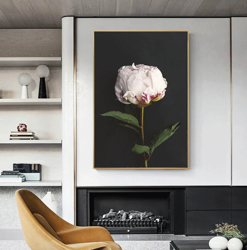 Modern Simple Pink Floral Wall Art Fine Art Canvas Prints - Scandinavian Style Botanic Pictures For Living Room Dining Room Kitchen Art Decor For Contemporary Interiors