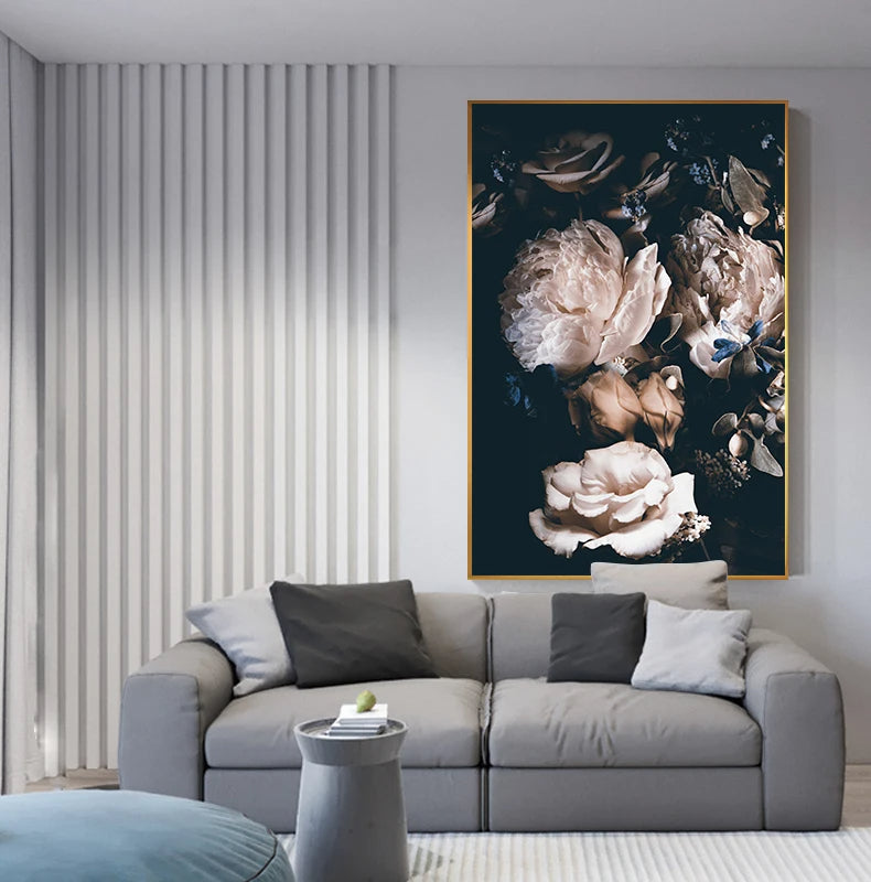 Modern Simple Pink Floral Wall Art Fine Art Canvas Prints - Scandinavian Style Botanic Pictures For Living Room Dining Room Kitchen Art Decor For Contemporary Interiors