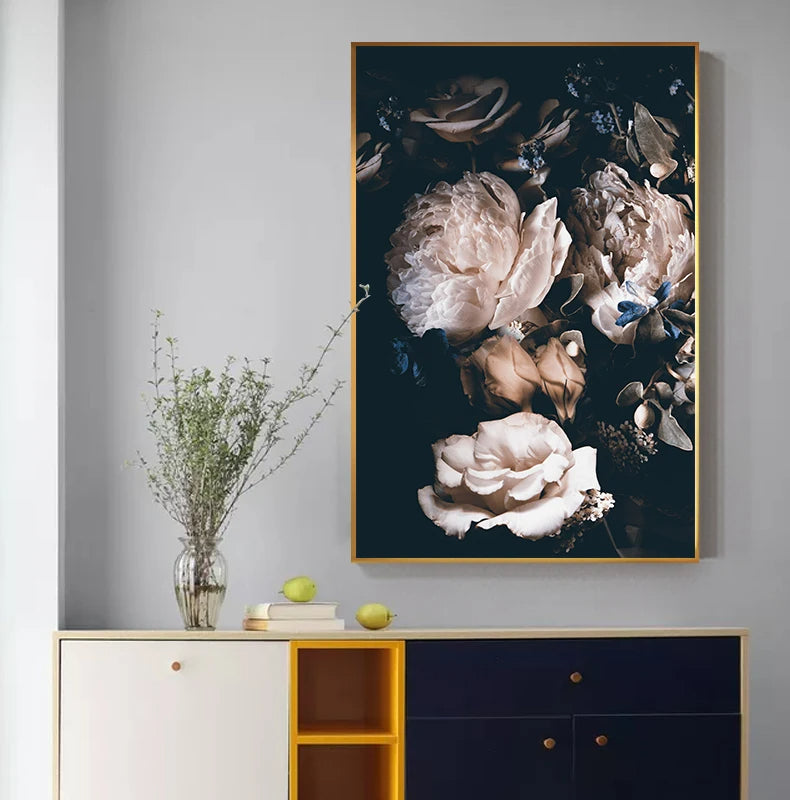 Modern Simple Pink Floral Wall Art Fine Art Canvas Prints - Scandinavian Style Botanic Pictures For Living Room Dining Room Kitchen Art Decor For Contemporary Interiors