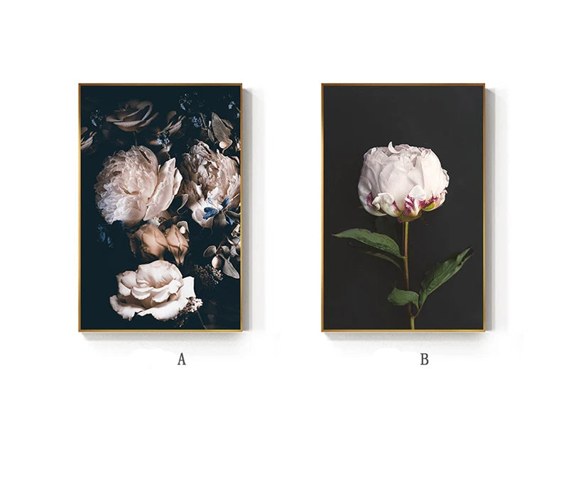Modern Simple Pink Floral Wall Art Fine Art Canvas Prints - Scandinavian Style Botanic Pictures For Living Room Dining Room Kitchen Art Decor For Contemporary Interiors
