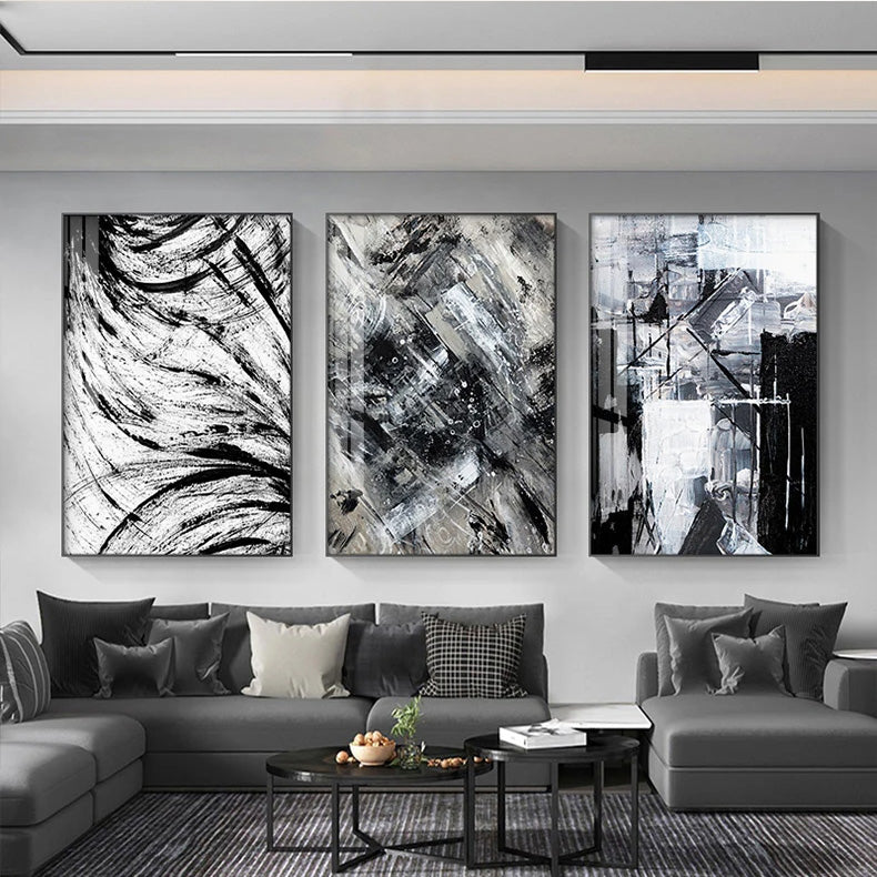 Modern Urban Abstract Black White Wall Art Fine Art Canvas Prints - Artworks For Modern Apartment Living Room Dining Room Art For Contemporary Home or Office