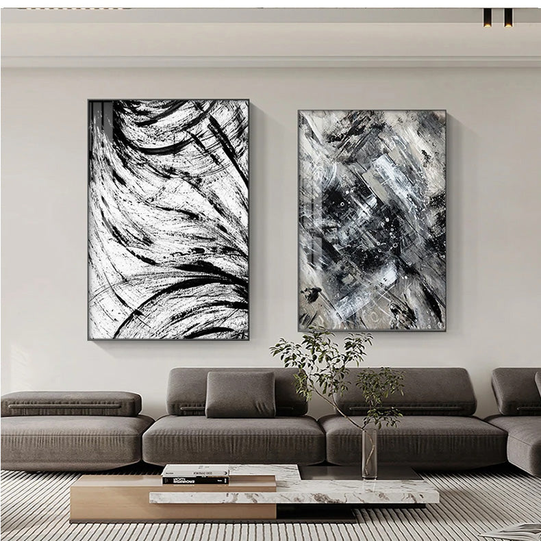 Modern Urban Abstract Black White Wall Art Fine Art Canvas Prints - Artworks For Modern Apartment Living Room Dining Room Art For Contemporary Home or Office