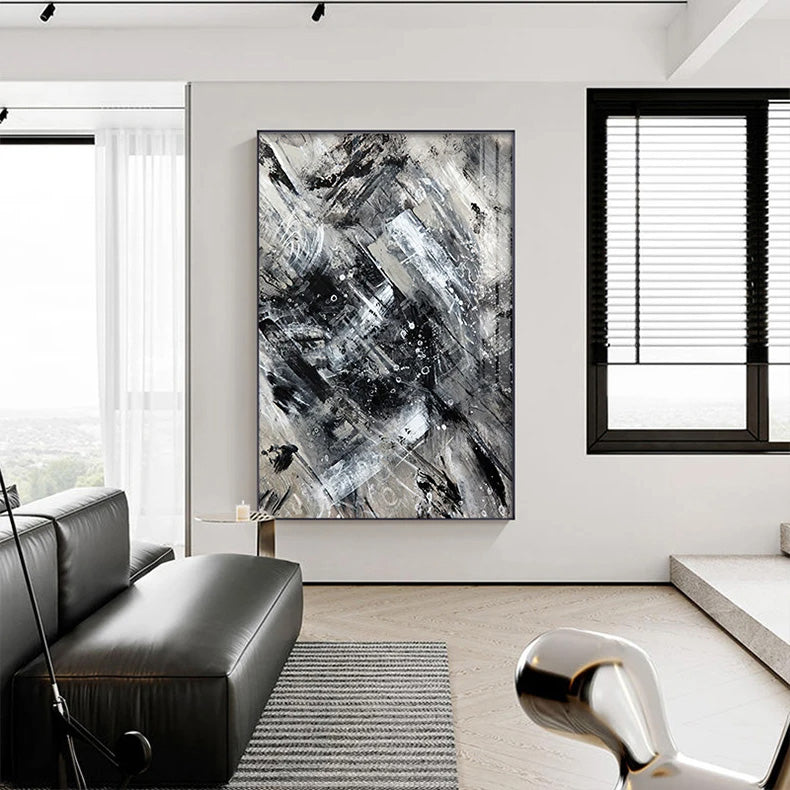 Modern Urban Abstract Black White Wall Art Fine Art Canvas Prints - Artworks For Modern Apartment Living Room Dining Room Art For Contemporary Home or Office