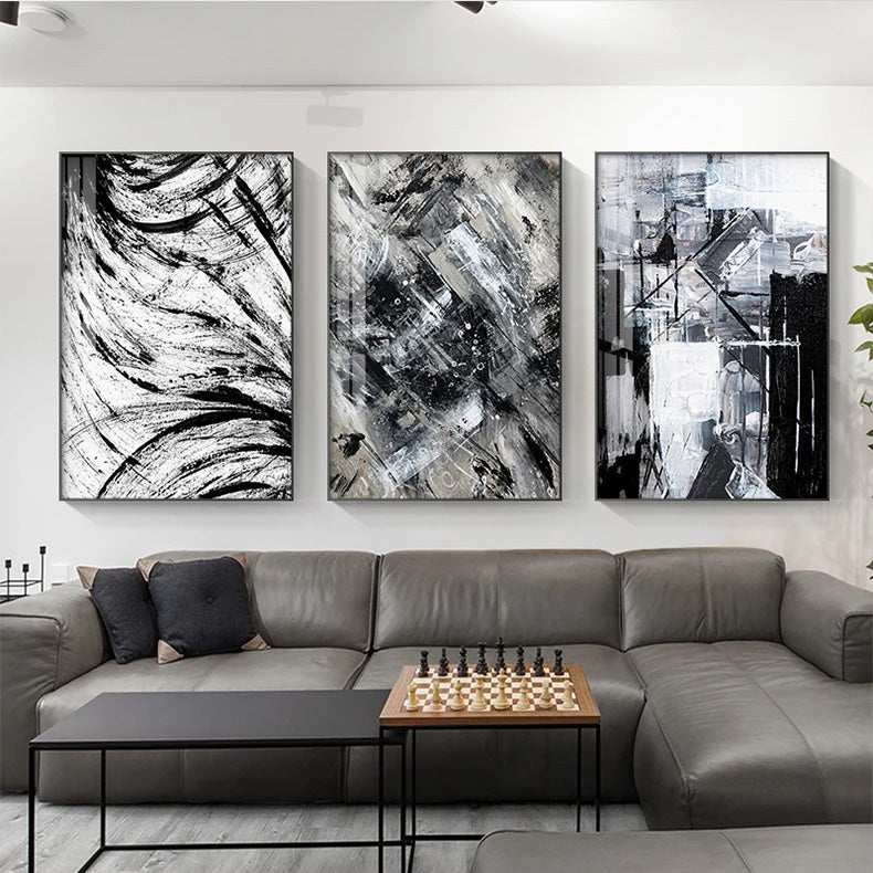 Modern Urban Abstract Black White Wall Art Fine Art Canvas Prints - Artworks For Modern Apartment Living Room Dining Room Art For Contemporary Home or Office