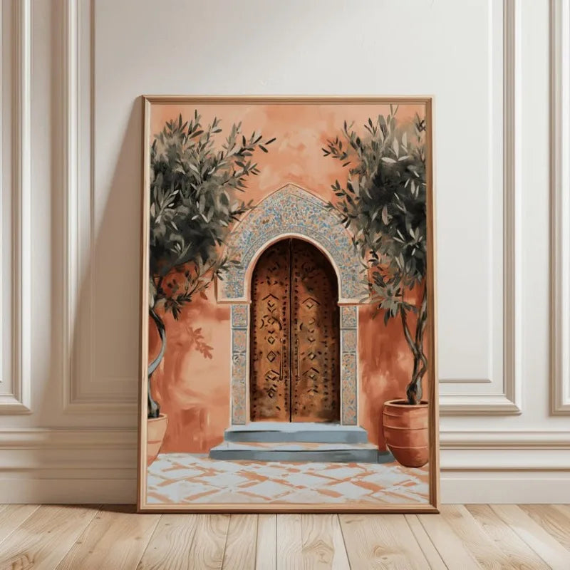 Moroccan Archway Door Wall Art – Intricate Geometric & Floral Pattern Architecture Artwork – for Boho, Mediterranean & Modern Home Decor