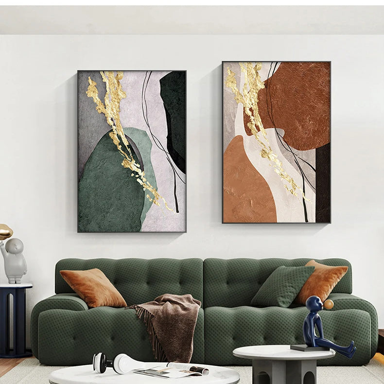 Natural Colors Nordic Abstract Wall Art Fine Art Canvas Prints - Pictures For Modern Apartment Living Room Dining Room Foyer Art For Scandinavian Inspired Interiors