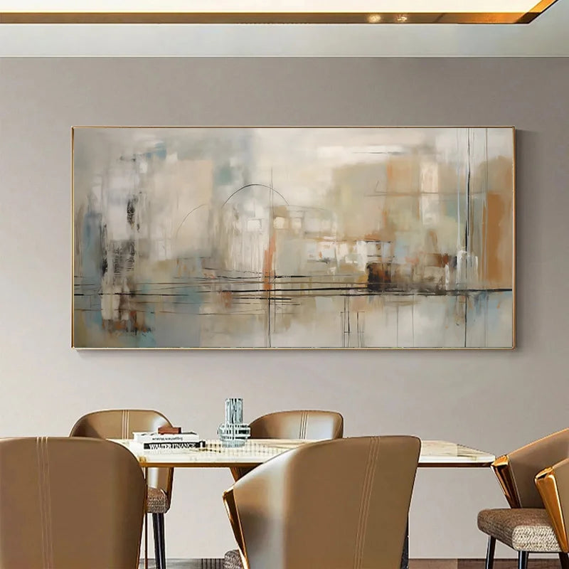 Dining room with abstract painting on the wall