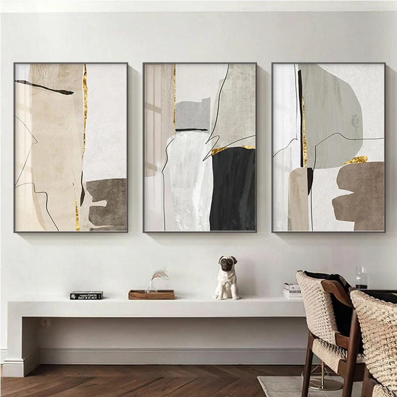 Neutral Colors Beige Grey Nordic Abstract Geomorphic Wall Art Fine Art Canvas Prints - Art For Modern Apartment Living Room Dining Room Home Office Decor