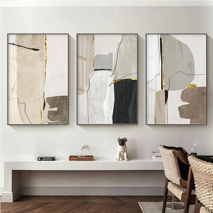 Neutral Colors Beige Grey Nordic Abstract Geomorphic Wall Art Fine Art Canvas Prints - Art For Modern Apartment Living Room Dining Room Home Office Decor