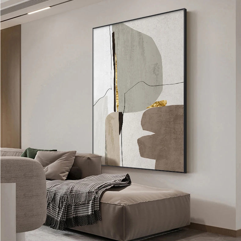 Neutral Colors Beige Grey Nordic Abstract Geomorphic Wall Art Fine Art Canvas Prints - Art For Modern Apartment Living Room Dining Room Home Office Decor