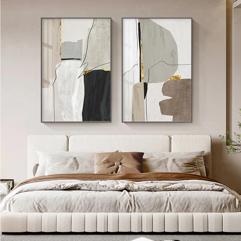Neutral Colors Beige Grey Nordic Abstract Geomorphic Wall Art Fine Art Canvas Prints - Art For Modern Apartment Living Room Dining Room Home Office Decor