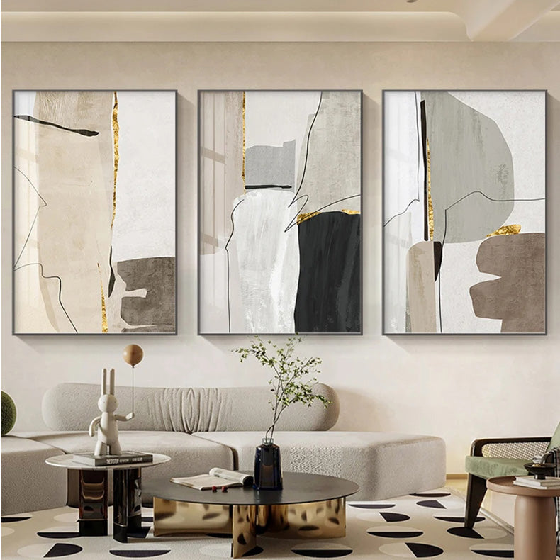 Neutral Colors Beige Grey Nordic Abstract Geomorphic Wall Art Fine Art Canvas Prints - Art For Modern Apartment Living Room Dining Room Home Office Decor