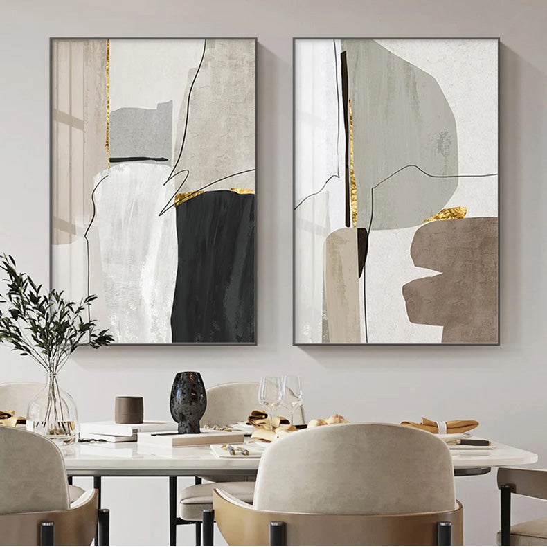 Neutral Colors Beige Grey Nordic Abstract Geomorphic Wall Art Fine Art Canvas Prints - Art For Modern Apartment Living Room Dining Room Home Office Decor
