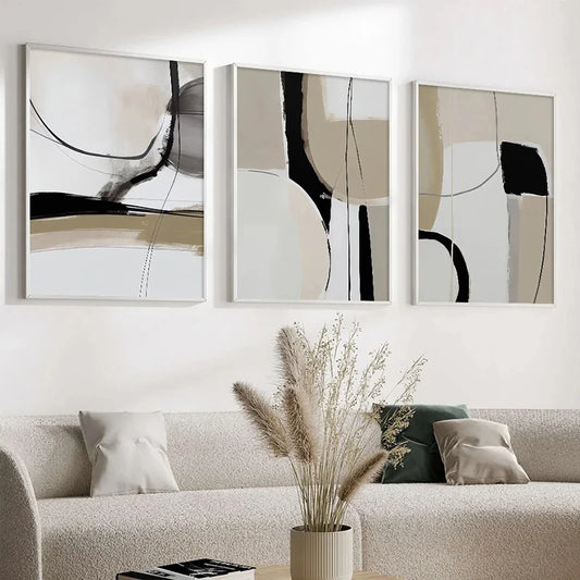 Neutral Colors Scandinavian Minimalist Wall Art Fine Art Canvas Prints - Nordic Abstract Pictures For Living Bedroom Dining Room Art For Modern Home Decor