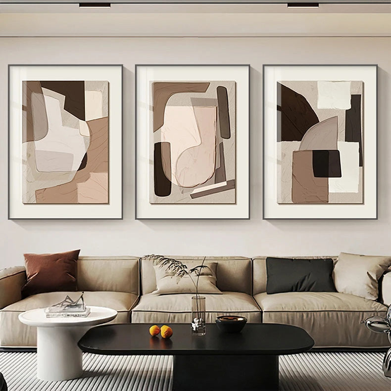 Neutral Palette Contemporary Geometric Abstract Wall Art Fine Art Canvas Prints - Modern Art For Living Room Dining Room Home Office Art Decor