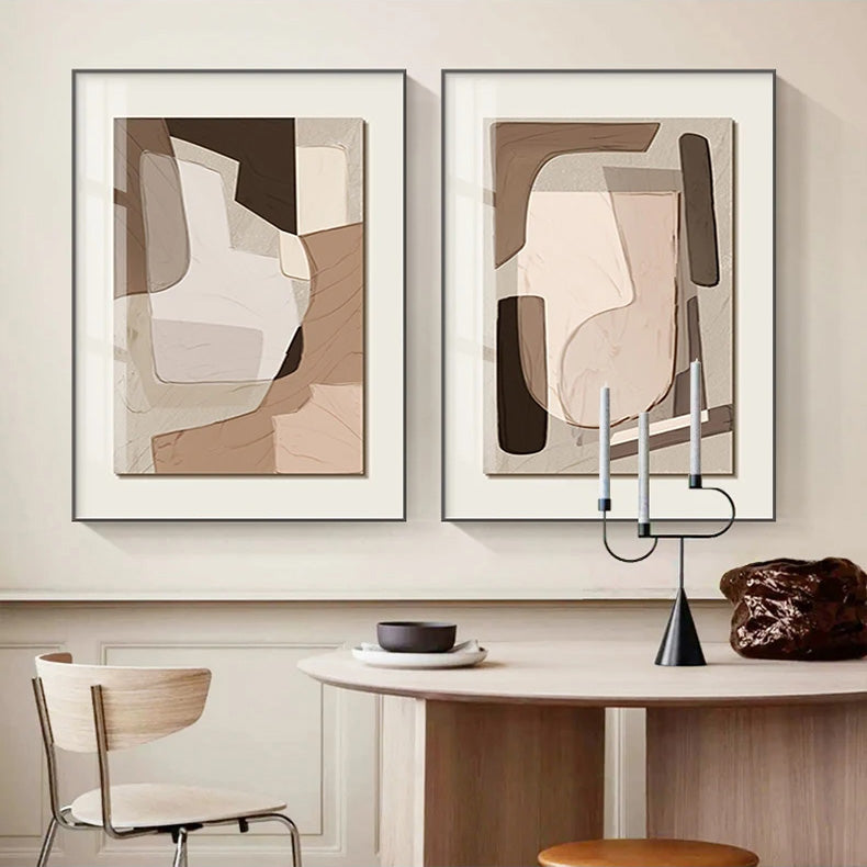 Neutral Palette Contemporary Geometric Abstract Wall Art Fine Art Canvas Prints - Modern Art For Living Room Dining Room Home Office Art Decor