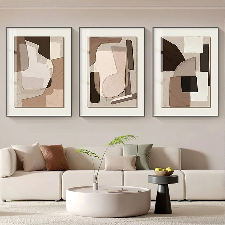 Neutral Palette Contemporary Geometric Abstract Wall Art Fine Art Canvas Prints - Modern Art For Living Room Dining Room Home Office Art Decor