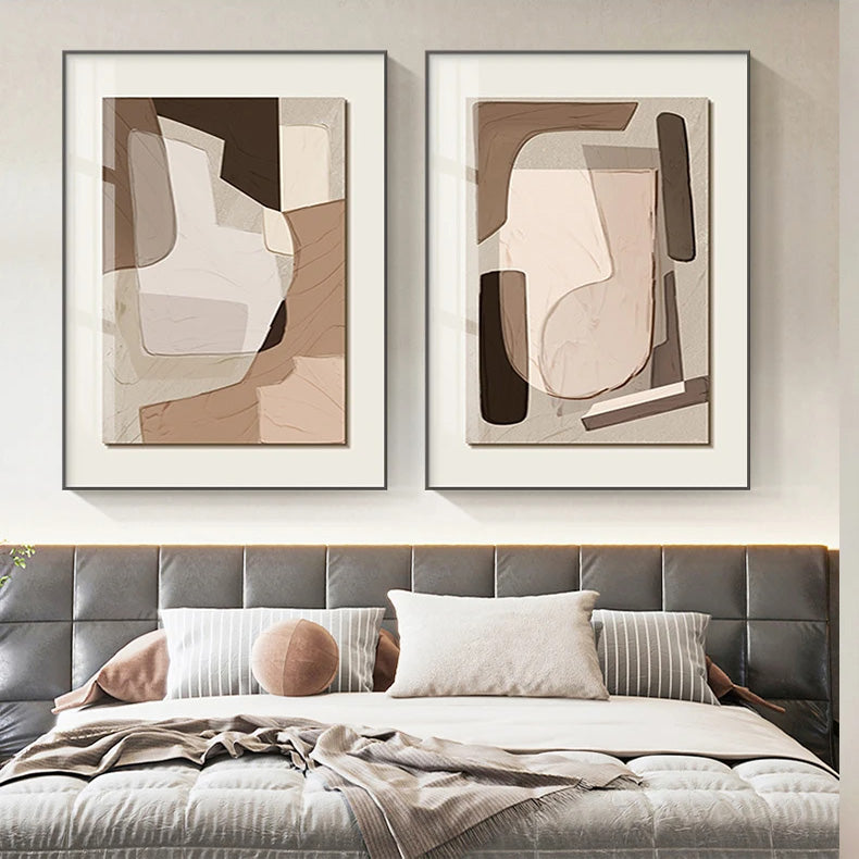 Neutral Palette Contemporary Geometric Abstract Wall Art Fine Art Canvas Prints - Modern Art For Living Room Dining Room Home Office Art Decor