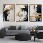 Neutral Tones Black Beige Grey Golden Abstract Wall Art Fine Art Canvas Prints - Modern Art For Urban Loft Living Room Dining Room Art For Contemporary Interiors