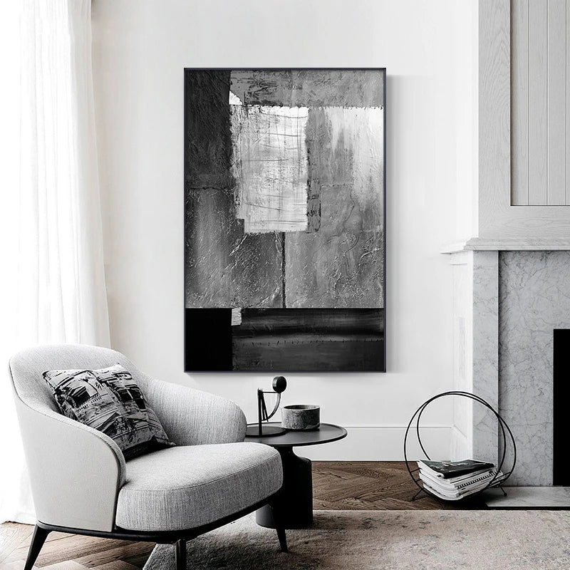 Neutral Tones Dark Grey Urban Abstract Wall Art Fine Art Canvas Prints - Modern Industrial Style Art For Modern Loft Living Room Dining Room Art For Contemporary Interiors