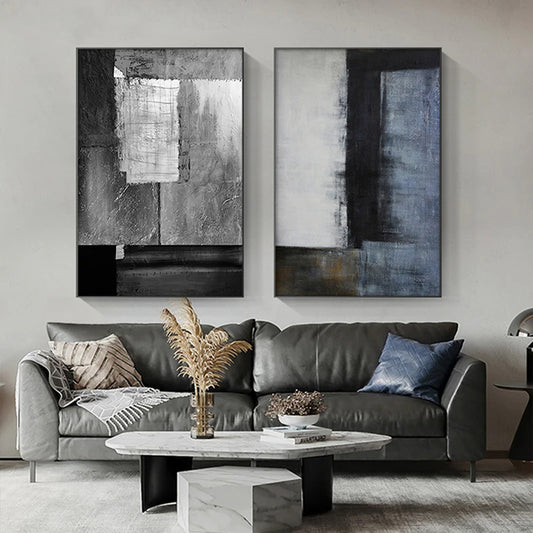 Neutral Tones Dark Grey Urban Abstract Wall Art Fine Art Canvas Prints - Modern Industrial Style Art For Modern Loft Living Room Dining Room Art For Contemporary Interiors