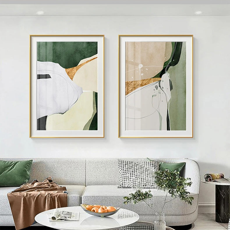 Nordic Abstract Green Beige Black Marble Print Wall Art Fine Art Canvas Prints - Modern Art For Bedroom Living Room Dining Room Art For Contemporary Interiors