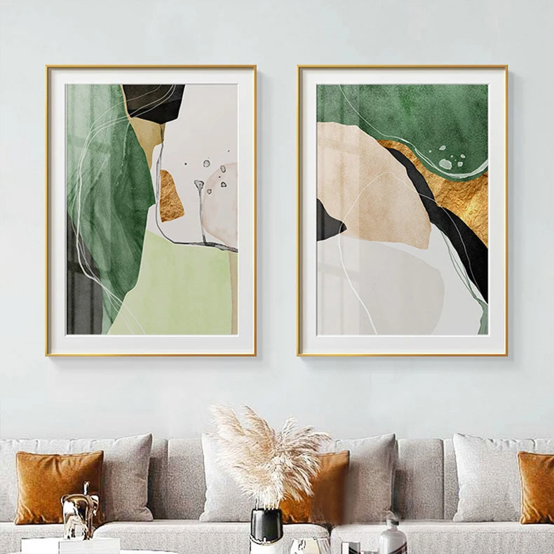 Nordic Abstract Green Beige Black Marble Print Wall Art Fine Art Canvas Prints - Modern Art For Bedroom Living Room Dining Room Art For Contemporary Interiors