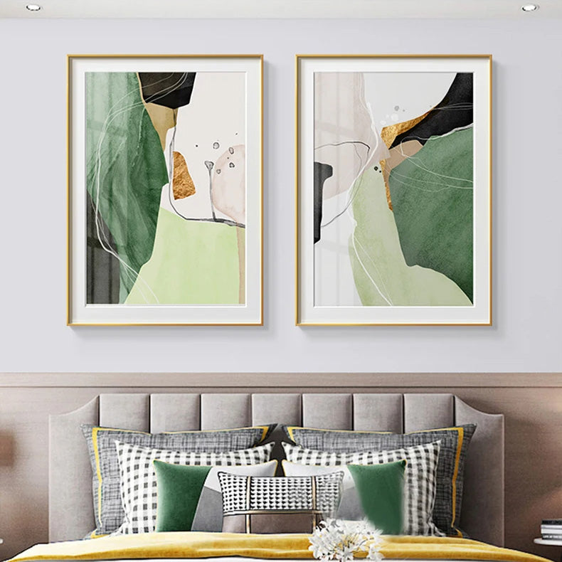 Nordic Abstract Green Beige Black Marble Print Wall Art Fine Art Canvas Prints - Modern Art For Bedroom Living Room Dining Room Art For Contemporary Interiors