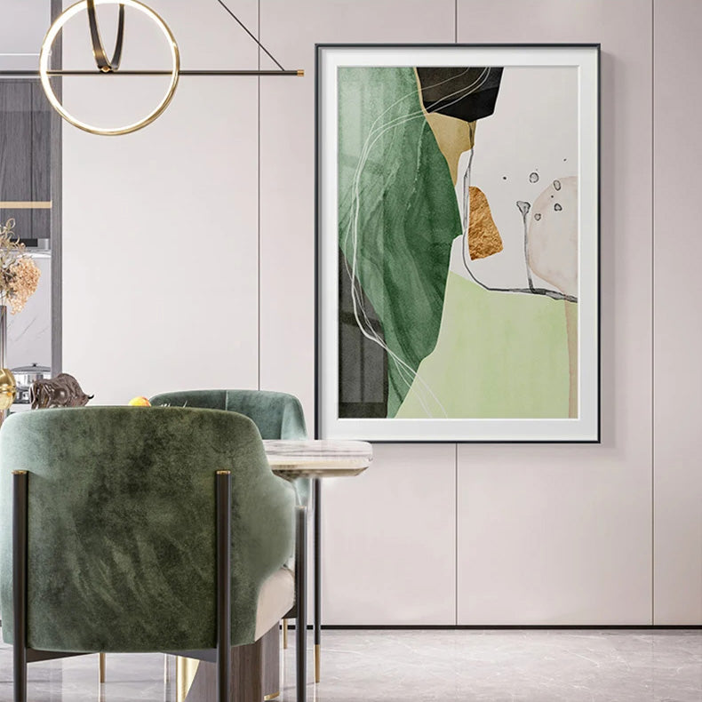 Nordic Abstract Green Beige Black Marble Print Wall Art Fine Art Canvas Prints - Modern Art For Bedroom Living Room Dining Room Art For Contemporary Interiors