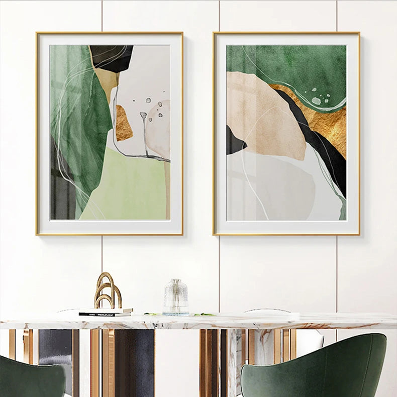 Nordic Abstract Green Beige Black Marble Print Wall Art Fine Art Canvas Prints - Modern Art For Bedroom Living Room Dining Room Art For Contemporary Interiors