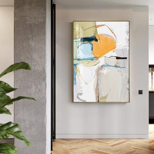 Nordic Color Chaos Abstract Wall Art Fine Art Canvas Prints - Art For Modern Apartment Living Room Hallway Foyer Art For Contemporary Interiors