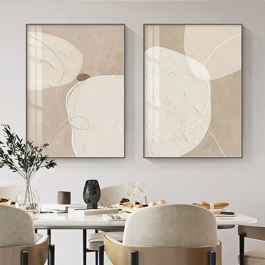 Nordic Stone Beige Abstract Wall Art Fine Art Canvas Prints - Modern Art For Dining Room Bedroom Living Room Art Decor