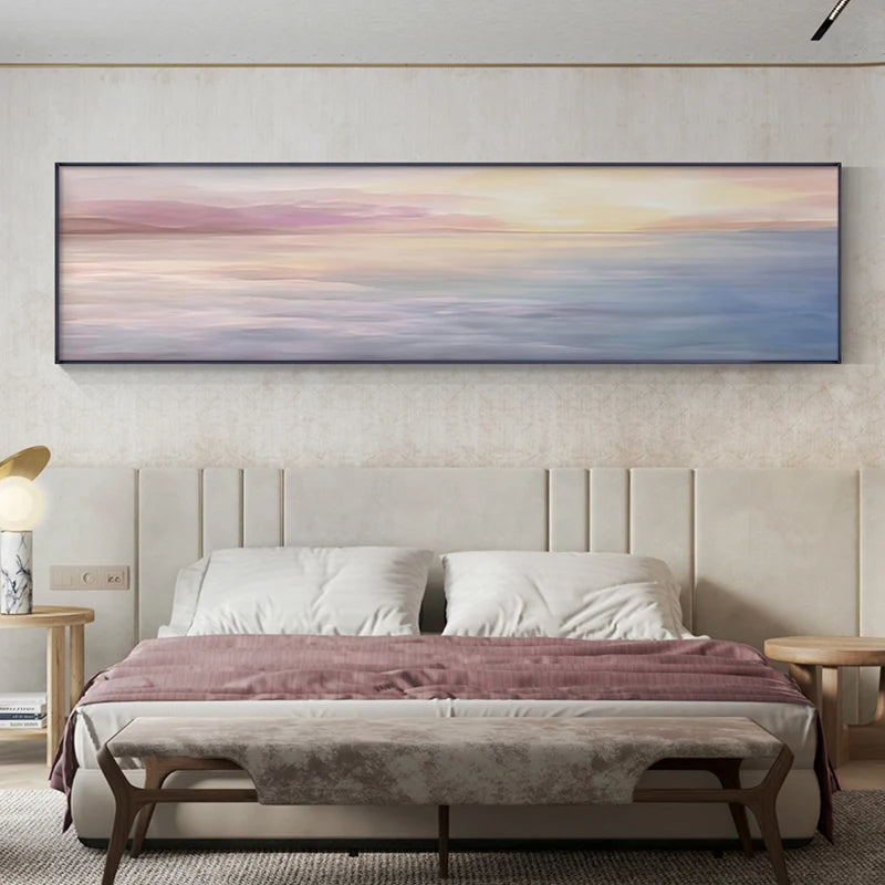 Pink Blue Sea Sunset Wall Art Fine Art Canvas Prints - Modern Wide Format Landscape Art For Above The Sofa Art For Above The Bed