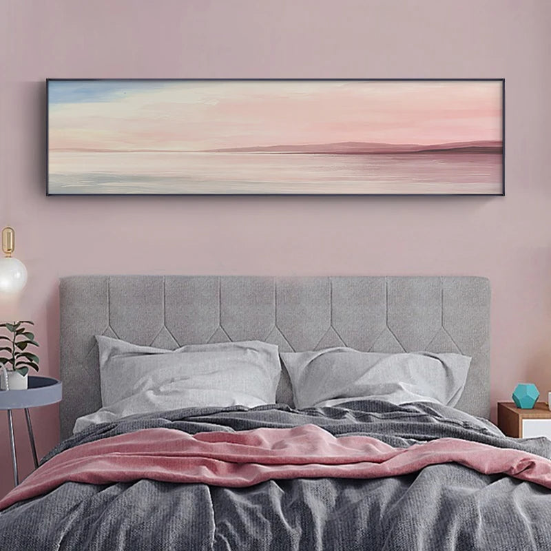 Pink Blue Sea Sunset Wall Art Fine Art Canvas Prints - Modern Wide Format Landscape Art For Above The Sofa Art For Above The Bed