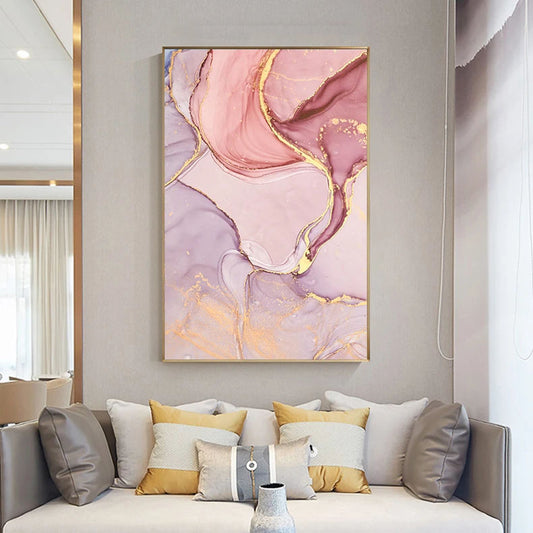 Pink Mauve Purple Marble Print Wall Art Fine Art Canvas Print - Chic Nordic Prints For Living Room Salon Bedroom Art Decor