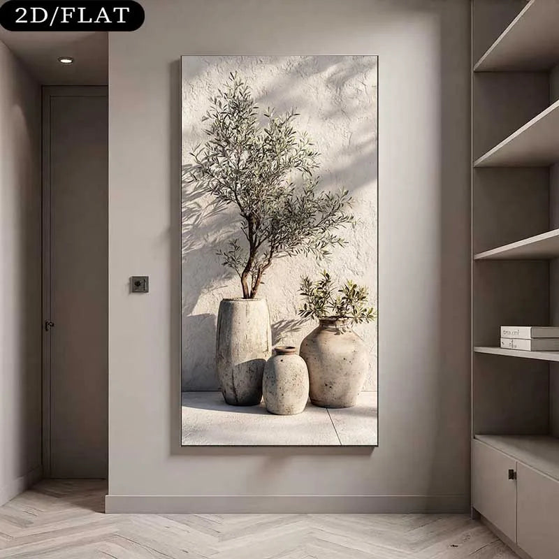 Decorative wall art of potted plants in a modern interior setting