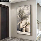 Rustic Olive Tree Vase Wall Art – Neutral Mediterranean Botanical Decor Unframed Canvas Print for Modern Minimalist Interiors
