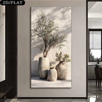 Rustic Olive Tree Vase Wall Art – Neutral Mediterranean Botanical Decor Unframed Canvas Print for Modern Minimalist Interiors
