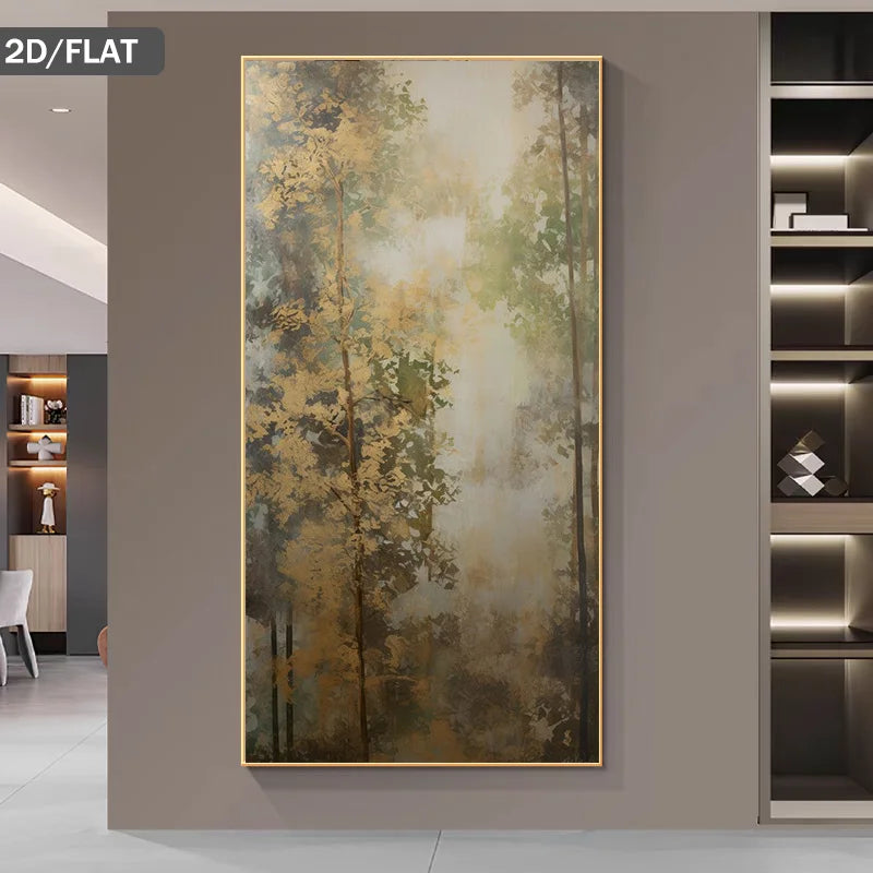 Rustic Vintage Abstract Misty Forest Canvas Wall Art for Modern Living Room Décor, Large Vertical Format Woodland Nature Artwork, Unframed Contemporary Neutral Toned Wall Art Print (Unframed)