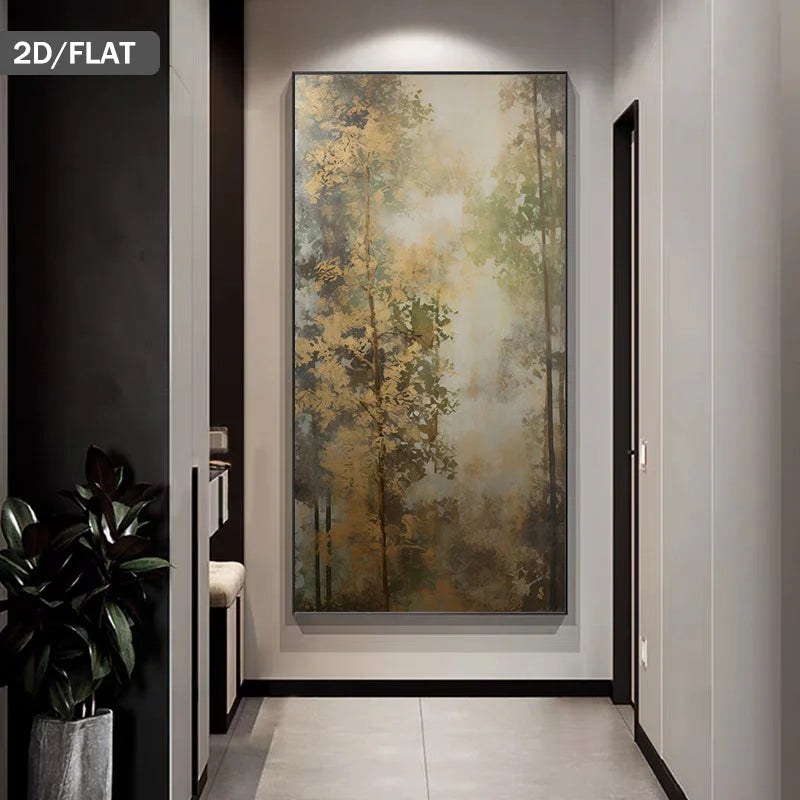 Rustic Vintage Abstract Misty Forest Canvas Wall Art for Modern Living Room Décor, Large Vertical Format Woodland Nature Artwork, Unframed Contemporary Neutral Toned Wall Art Print a