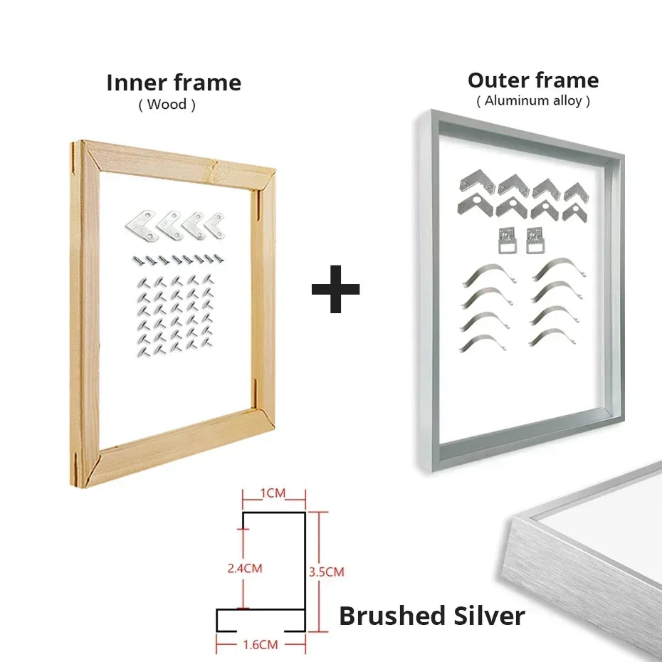 DIY Luxury Picture Frame Kit 60x90cm 50x70cm 40x50cm etc Titanium Gold Teak Walnut Brushed Silver Aluminium Black - DIY Picture Framing Kit For Canvas Prints + Wooden Inner Frame