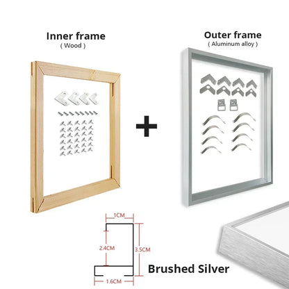 DIY Luxury Picture Frame Kit 60x90cm 50x70cm 40x50cm etc Titanium Gold Teak Walnut Brushed Silver Aluminium Black - DIY Picture Framing Kit For Canvas Prints + Wooden Inner Frame