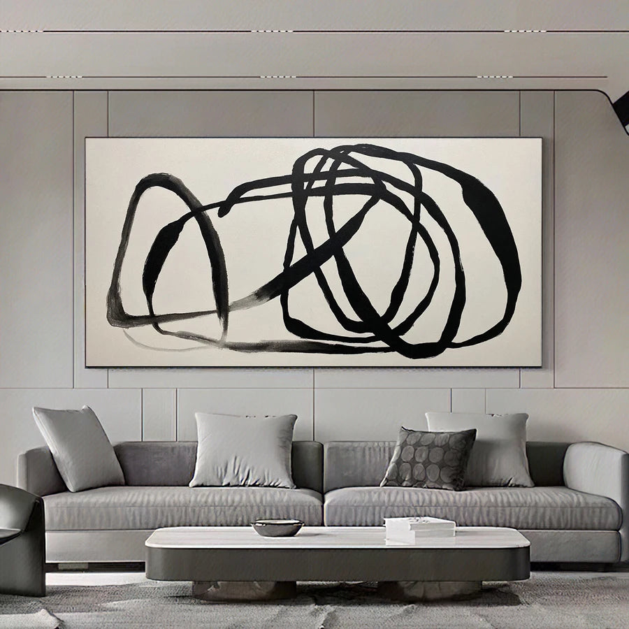 Minimalist Chaotic Black Lines Modern Abstract Wall Art Fine Art Canvas Prints - Art For Contemporary Apartment Living Room Dining Room Home Office Art Decor