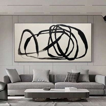 Minimalist Chaotic Black Lines Modern Abstract Wall Art Fine Art Canvas Prints - Art For Contemporary Apartment Living Room Dining Room Home Office Art Decor