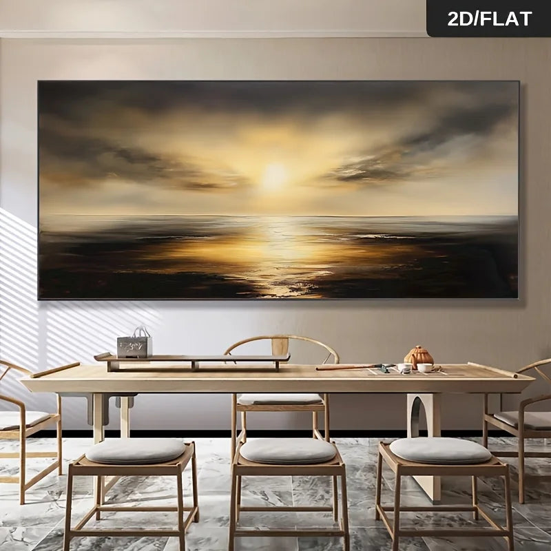 Frameless Modern Abstract Canvas Wall Art Sunset Seascape Painting for Living Room, Bedroom, Large Size Canvas Wall Home Decor