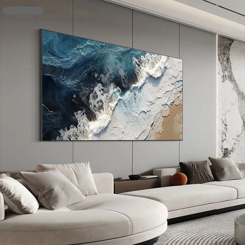 Ocean Surf Sand Shoreline Coastal Landscape Wall Art Fine Art Canvas Prints - Modern Art For Living Room Dining Room Bedroom Art For Contemporary Interiors